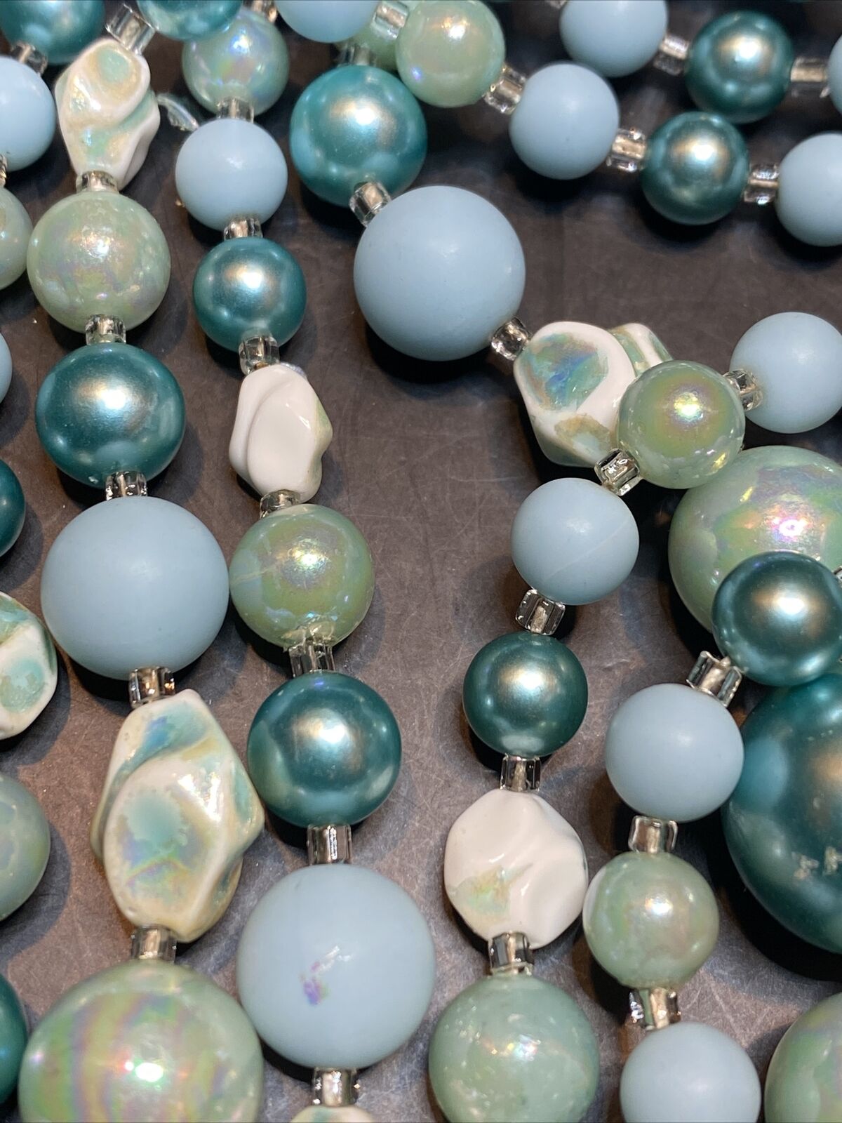 Vintage Faux pearl four strand necklace aqua Turq… - image 10