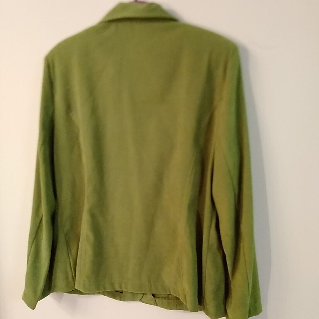 Vtg green faux suede jacket button up pockets L p… - image 4