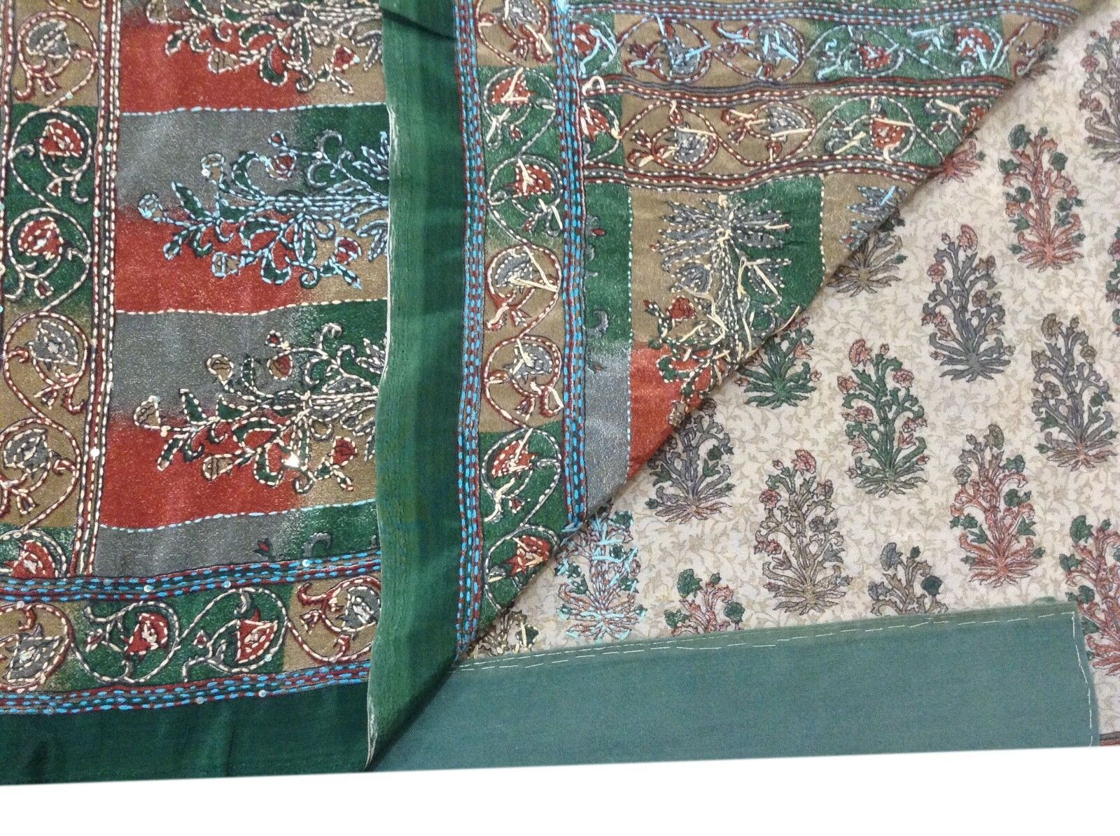 Om Vintage Indian Sari 100% Pure Silk Kantha Work… - image 12