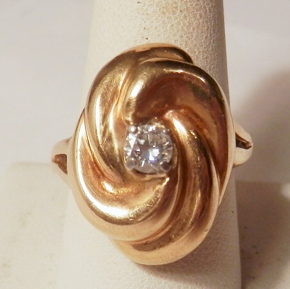 Vintage 10K Yellow Gold Puffy Swirl 4mm Diamond S… - image 1