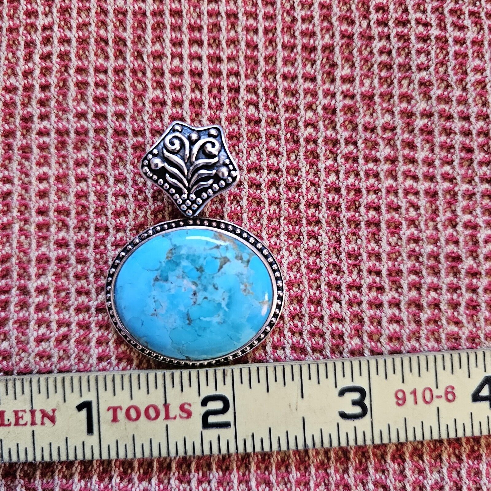 VTG Real Turquoise Ornate Pendant NK SILVER 925 S… - image 2