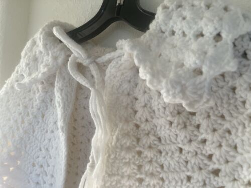 Vtg White Chunky Knit Shrug Top Bed Jacket Linger… - image 1