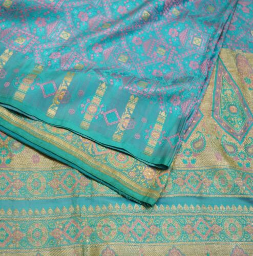 Vintage Heavy Saree Pure Silk Blue Woven Brocade I