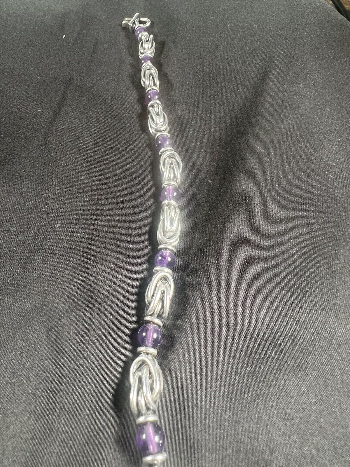 VTG 950 Sterling Silver Amethyst Byzantine Chain … - image 9