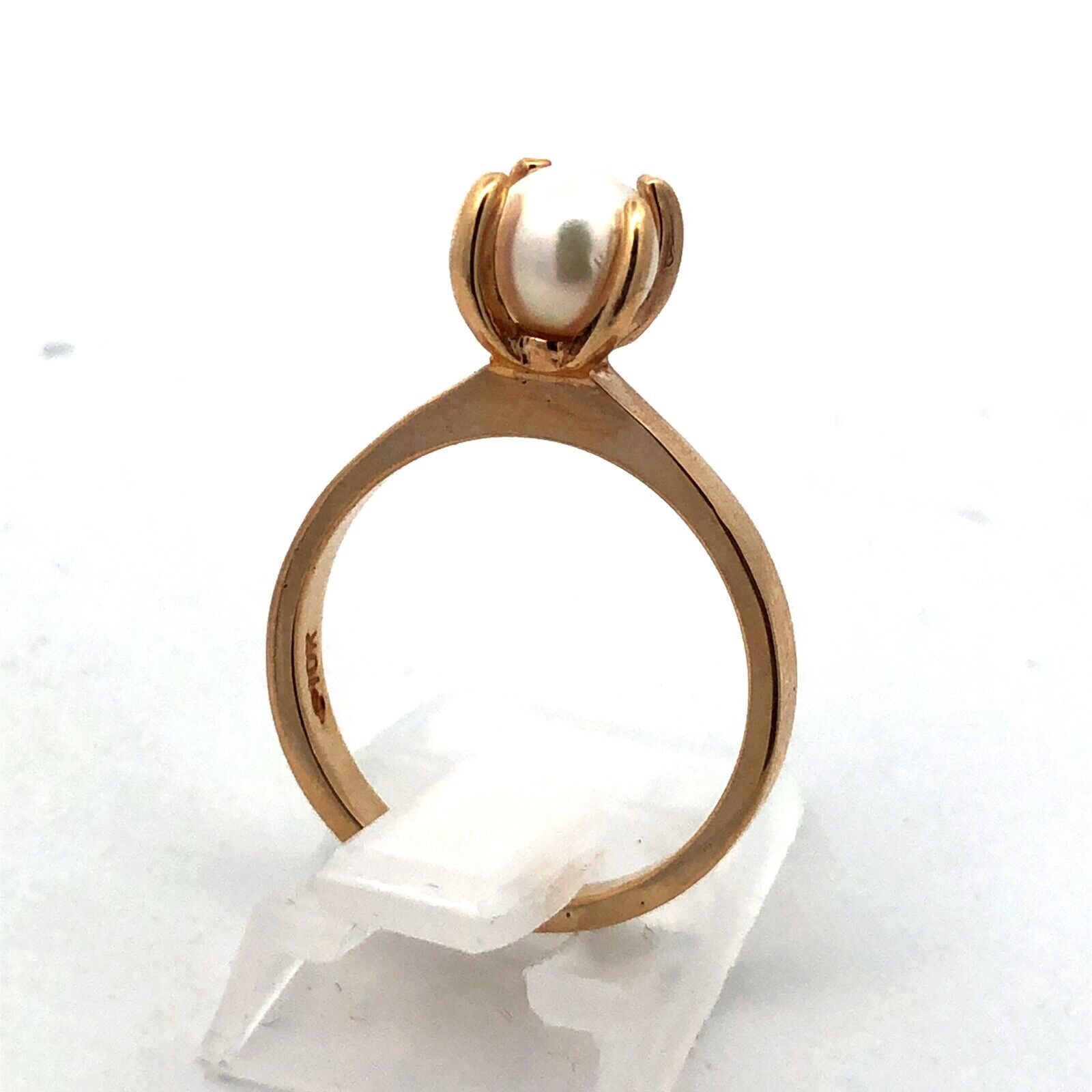 Designer 10K Yellow Gold Pearl Solitaire Size 6.5… - image 7