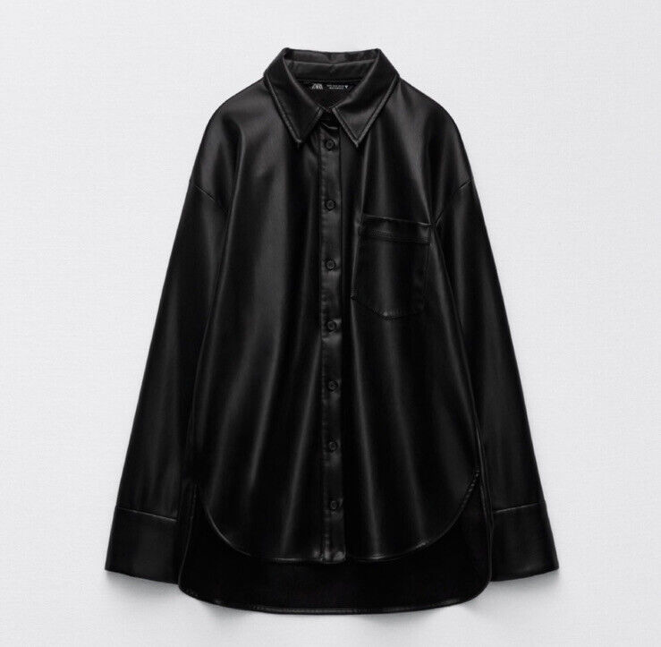 Zara Faux Leather Button Down Shirt Jacket Shacke… - image 1