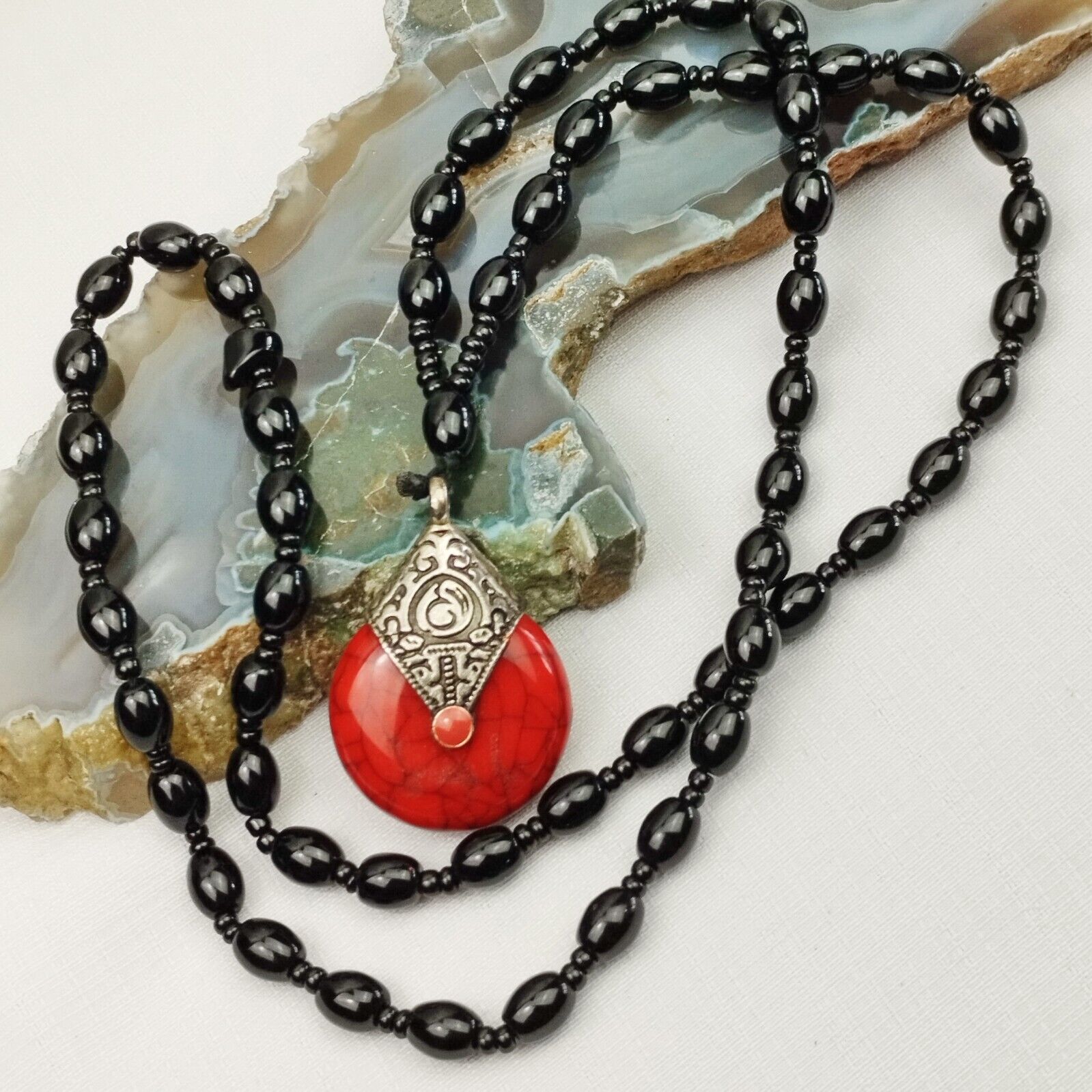 Vintage Black Onyx Necklace , free shipping - image 5