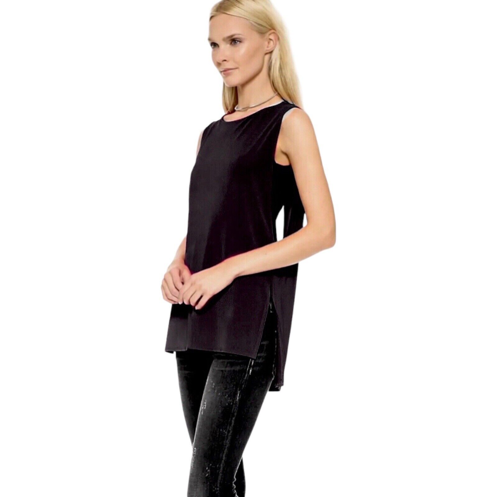 Helmut Lang Jersey Hi-Low Tunic Tank Top Black Sl… - image 1