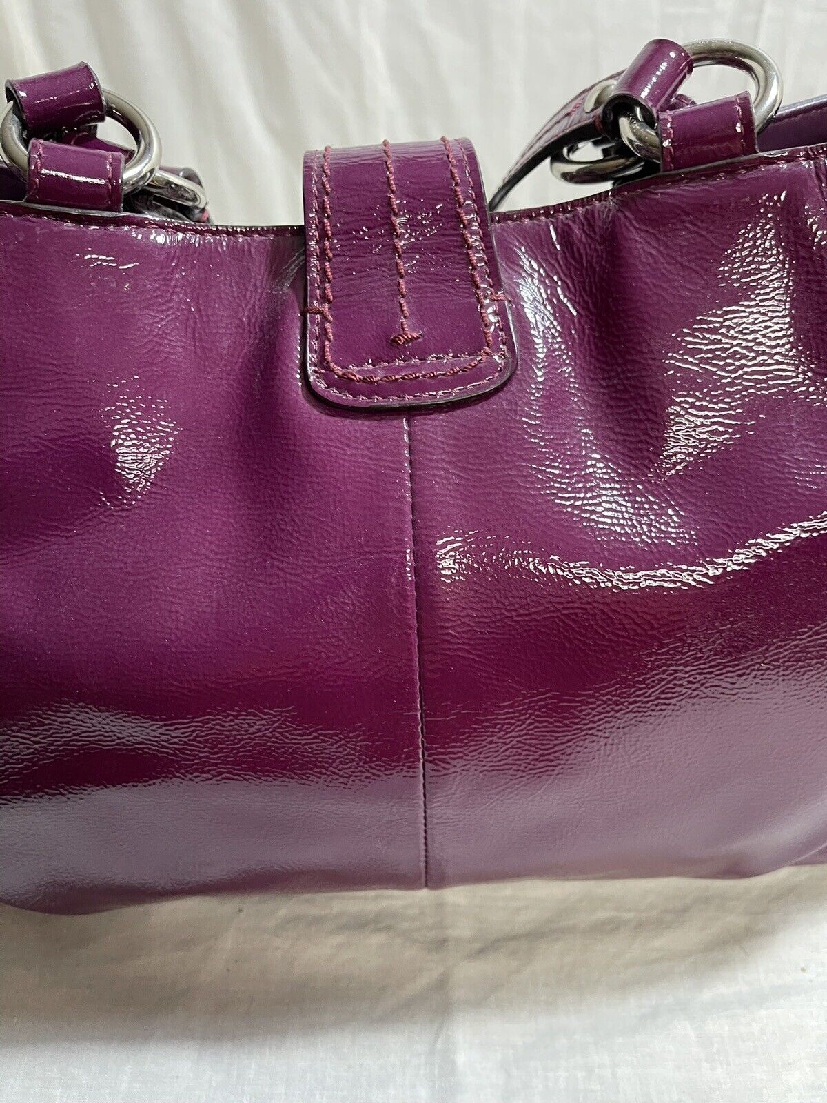 Coach Soho Buckle Flap Satchel Plum Leather Shoul… - image 7