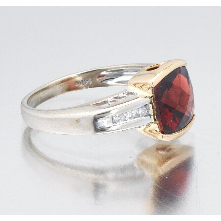 14K BI-TONE GOLD GARNET AND DIAMOND RING SIZE 5.5… - image 5