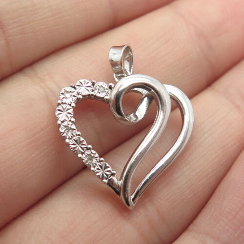 925 Sterling Silver Real Diamond Accent Heart Pen… - image 1