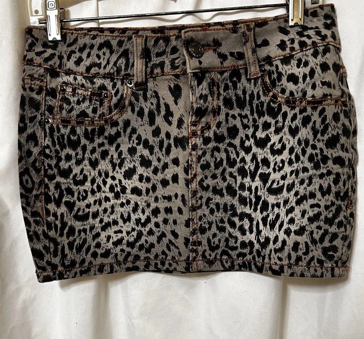 Vintage Rue 21 Denim Cheetah Leopard  Mini Skirt … - image 1