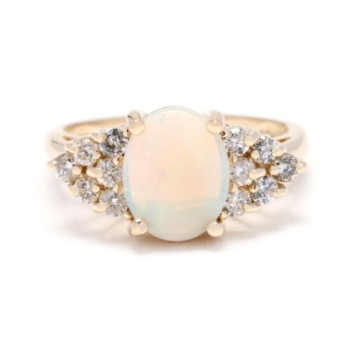 0.40ctw Diamond and Opal Cluster Ring, 14k Yellow… - image 1