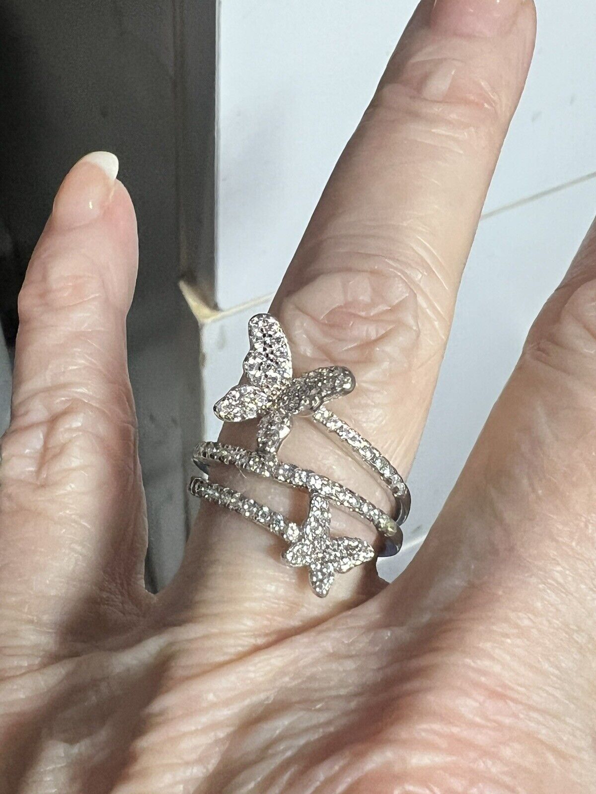 Old Vintage Sterling Silver CZ Butterfly Ring - image 2