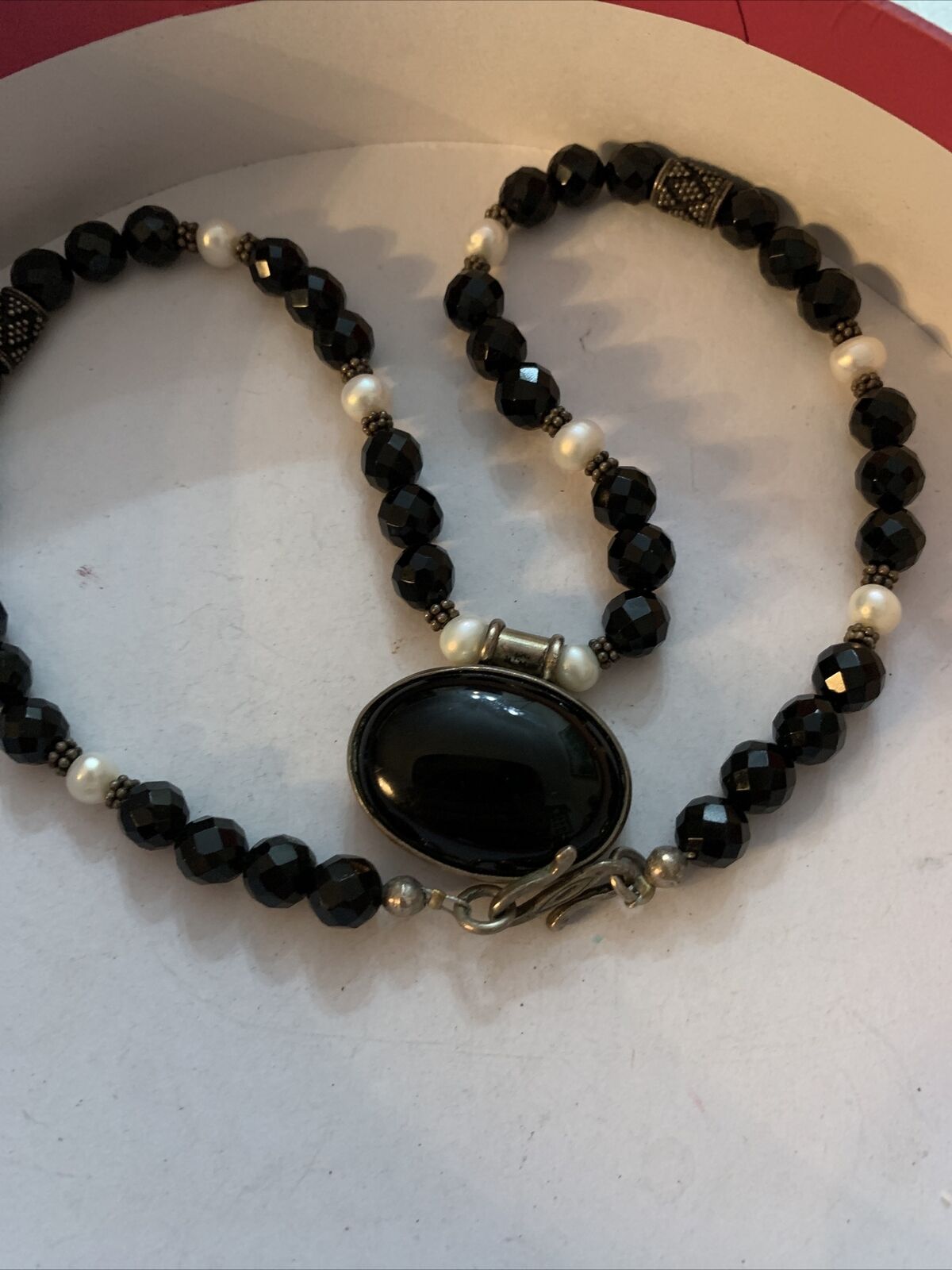 ART DECO REVIVAL 925 LARGE BLACK ONYX FACETED BEA… - image 11