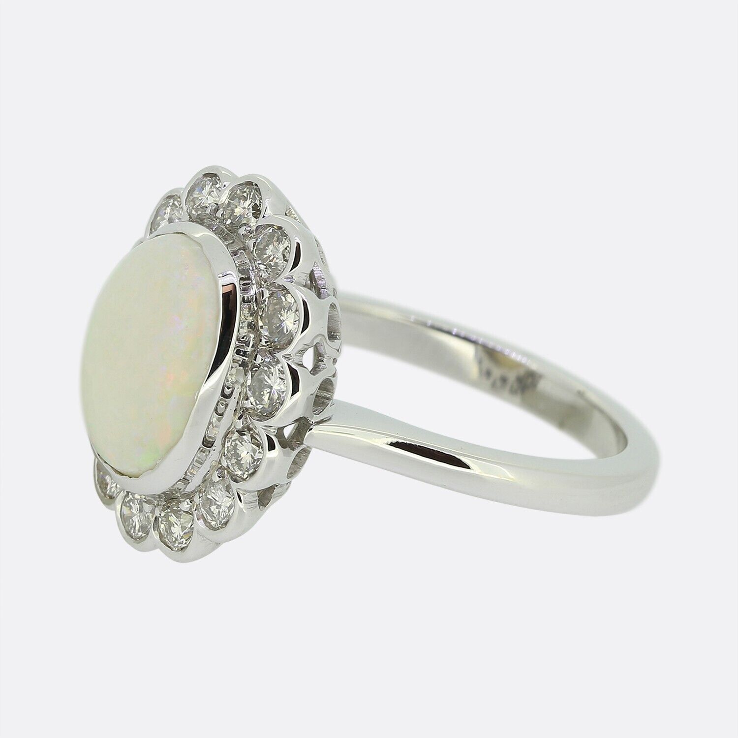 Opal and Diamond Cluster Ring - 18ct White Gold - image 2