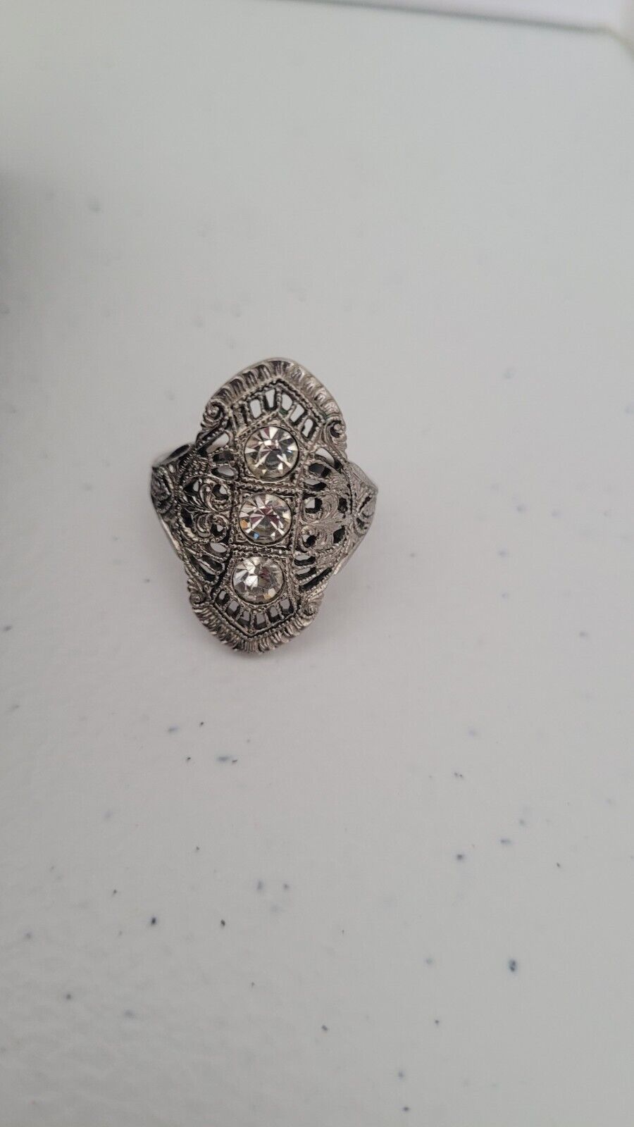 ART DECO Filligree Ring, Silver Tone 18K EP. - image 3