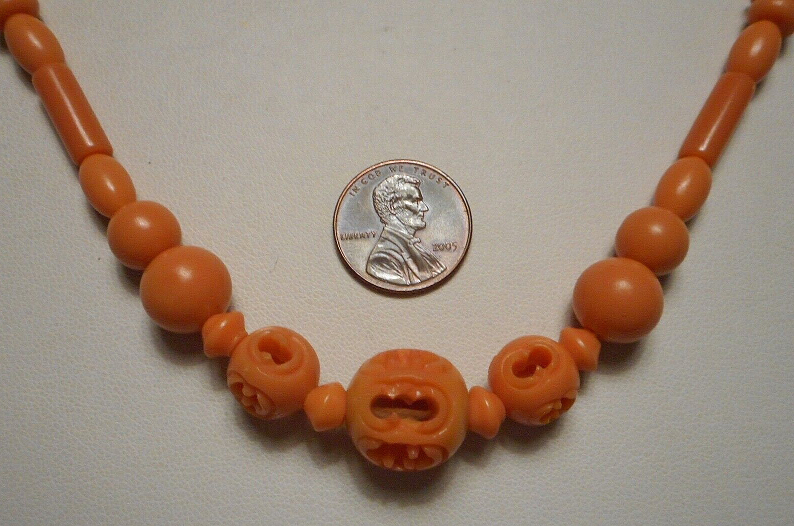 Antique Art Deco Faux Orange Coral Carved Cellulo… - image 3