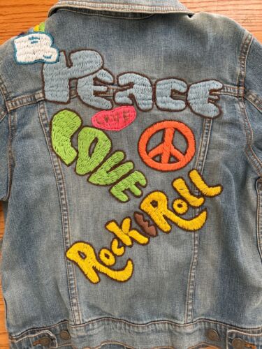 forever 21 denim jean jacket embroidered peace lo… - image 1