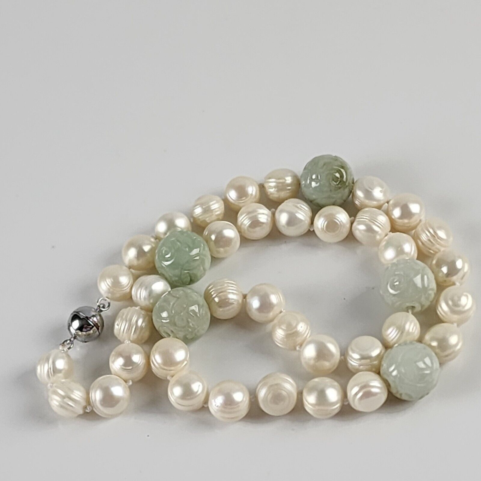 Vintage Jade Rose Flower Beads on Freshwater Pear… - image 8