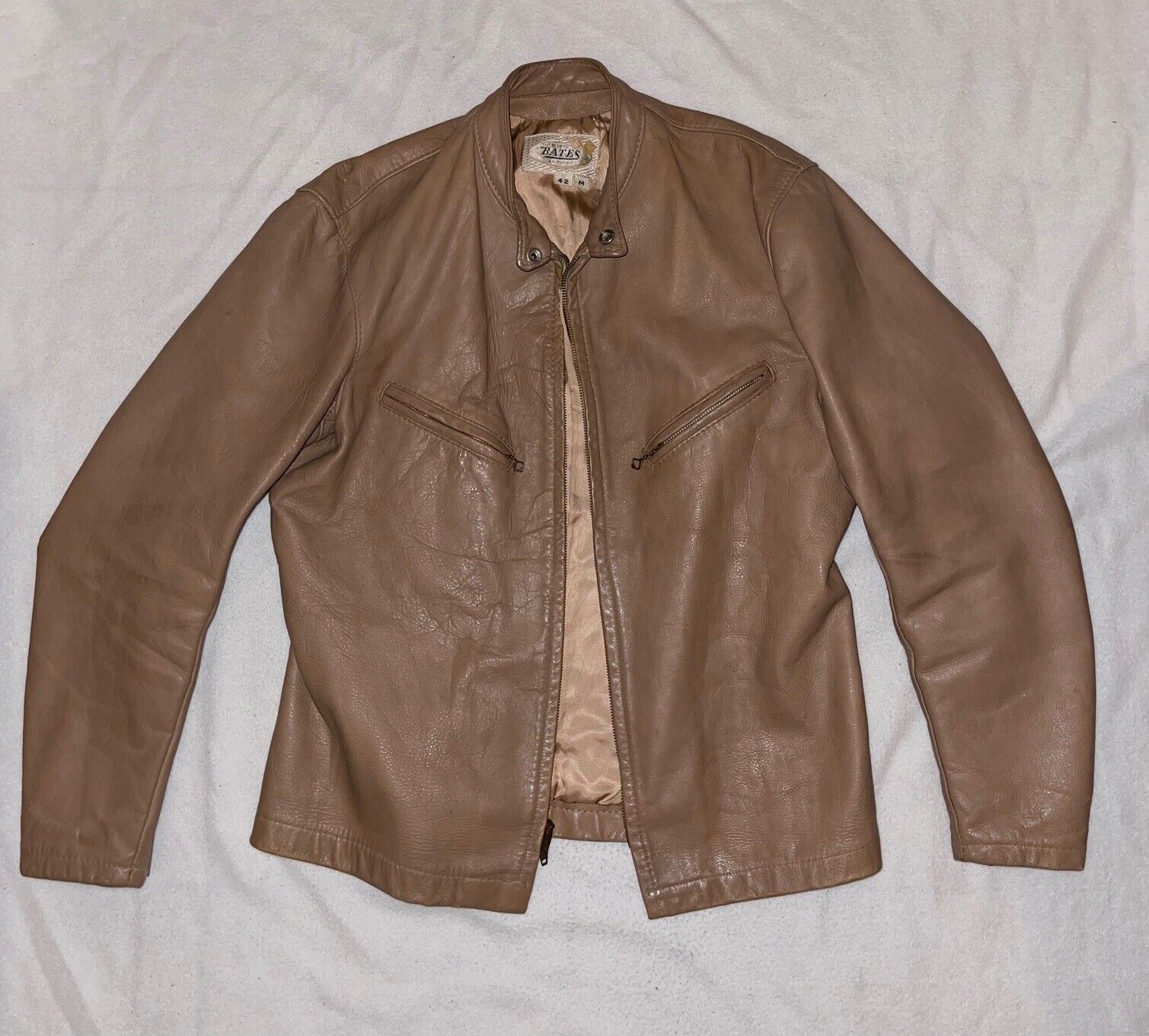 RARE tan Bates leather motorcycle jacket ture vin… - image 1