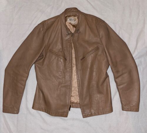 RARE tan Bates leather motorcycle jacket ture vin… - image 1