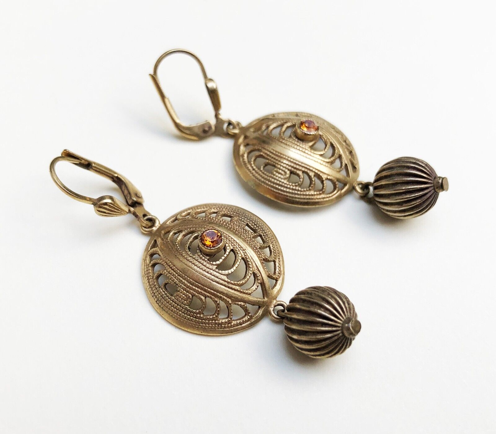 Gold filigree earrings dangle, fancy golden circl… - image 9