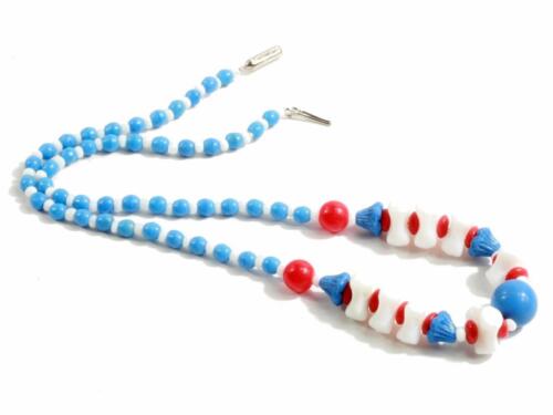 Vintage Czech deco necklace red white blue puzzle… - image 1