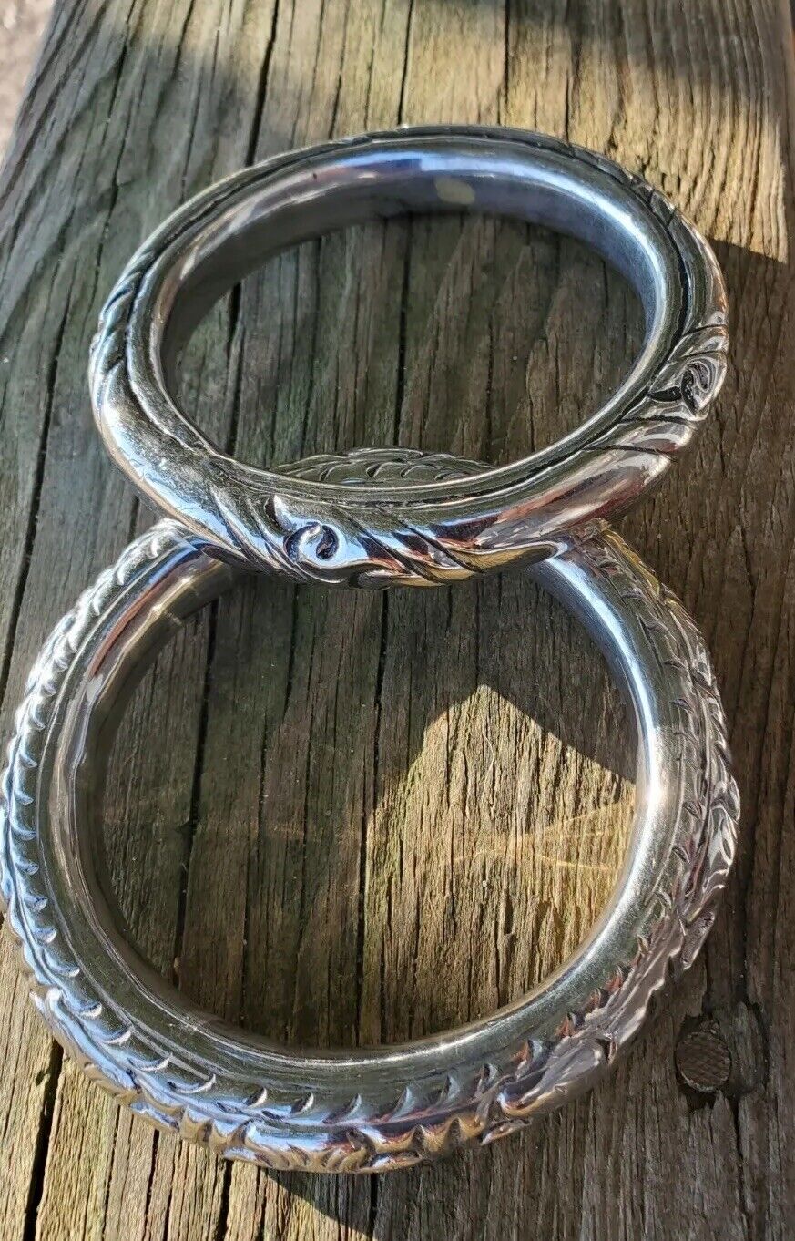 Pair Of Antique Tribal Silver Rattle Bracelets - image 5