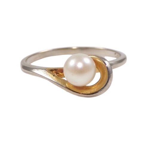 Solid 14K Yellow White Gold 5mm White Pearl Swirl… - image 1