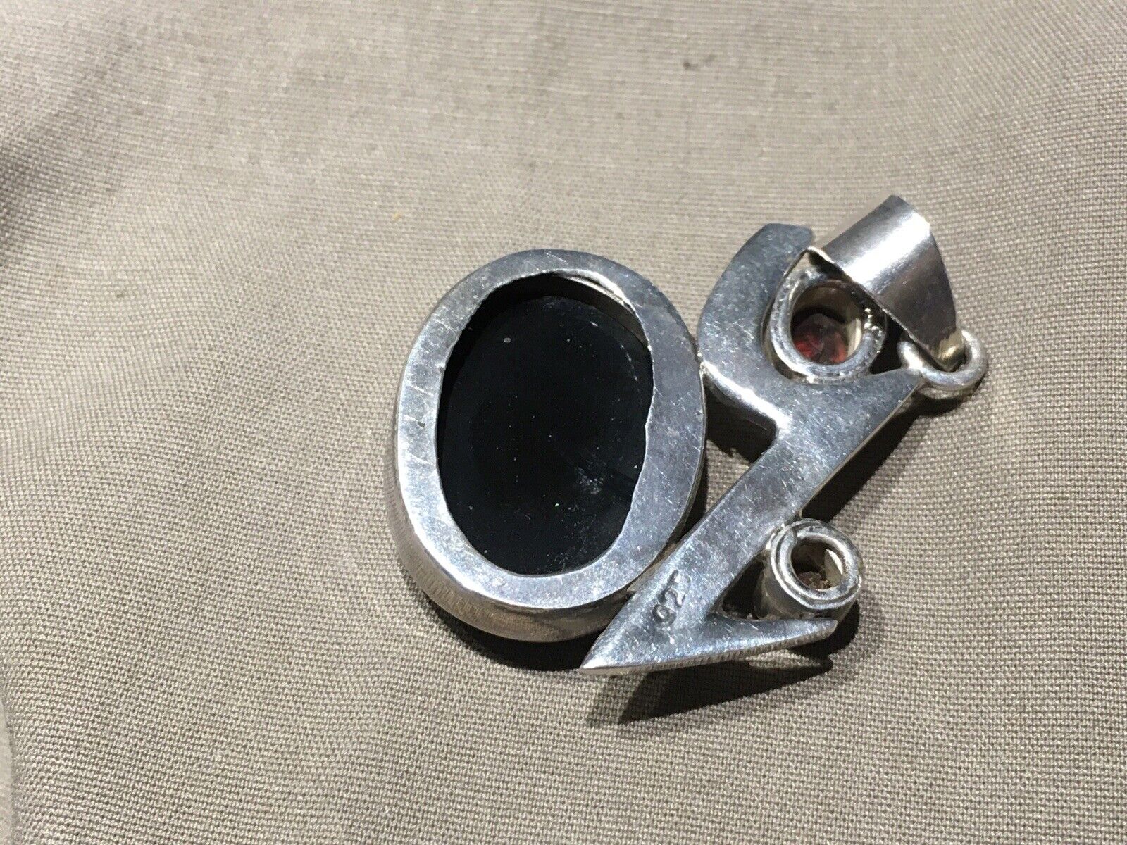 Vintage Sterling 925 Onyx And Garnet Pendant - image 5