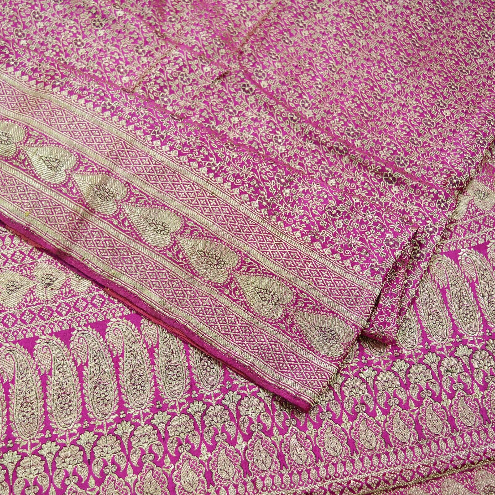 Vintage Sari Heavy Wedding Pure Satin Silk Rani P… - image 4