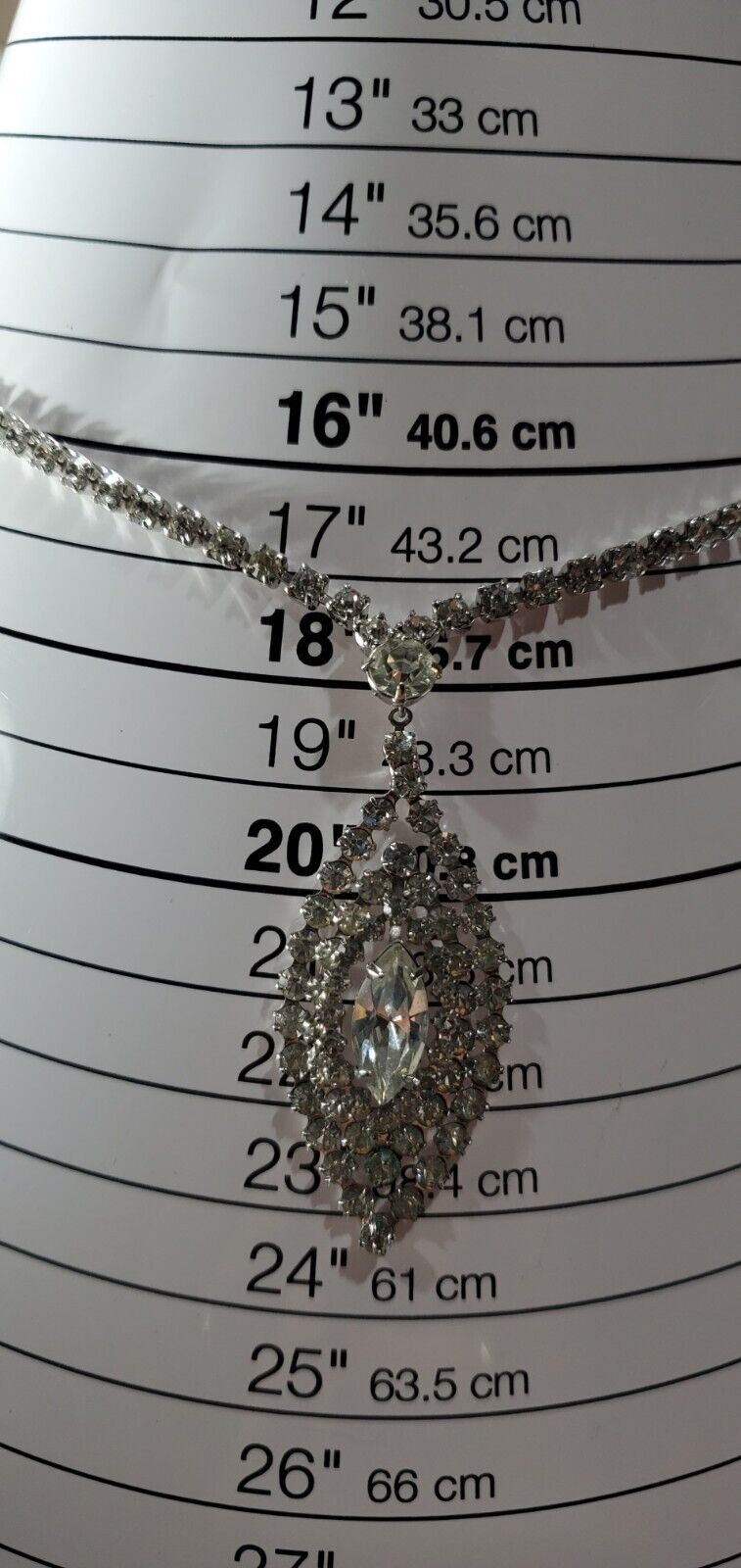 Vintage Silver Rhinestone Pendant Necklace 17" - image 11