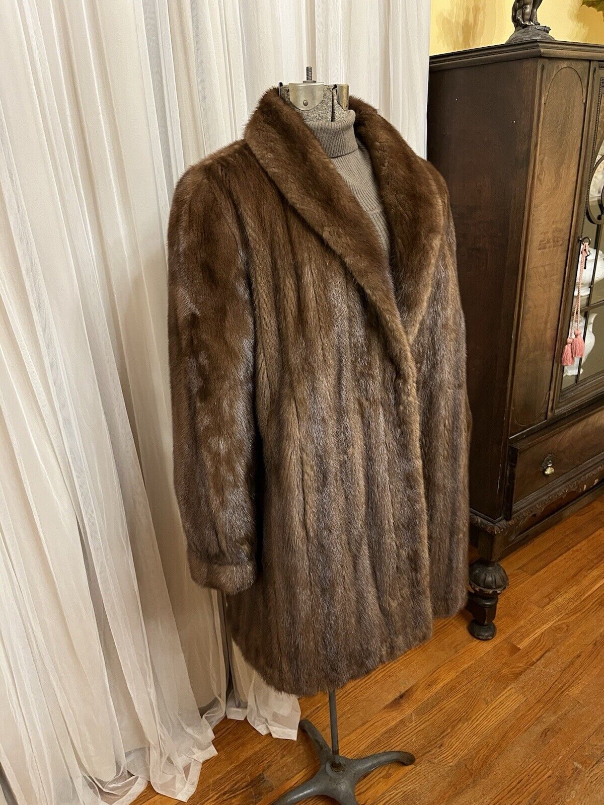 Classic Brown Mink Coat Mid Length Size Large 12 … - image 3