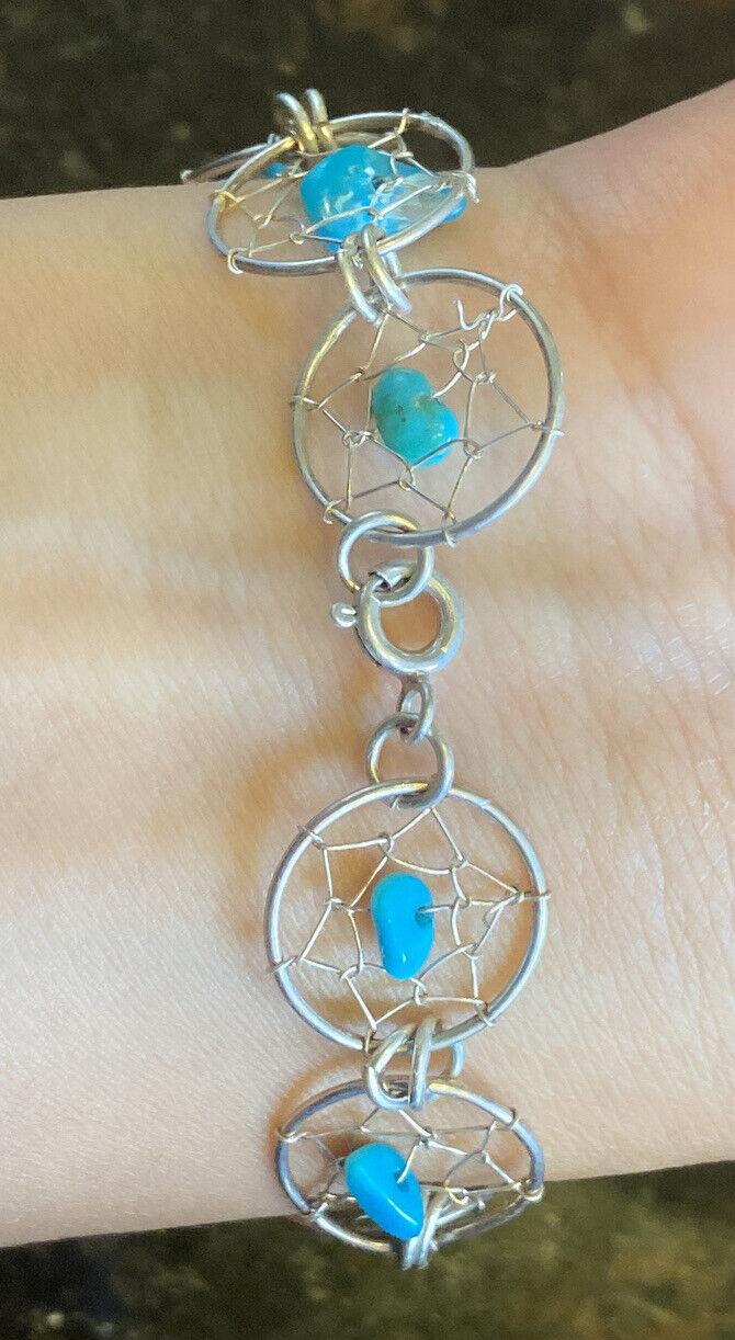 Vintage Sterling Silver 925 & Faux Turquoise Drea… - image 4