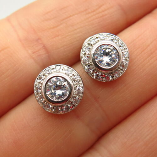 925 Sterling Silver C Z Stud Earrings - image 1