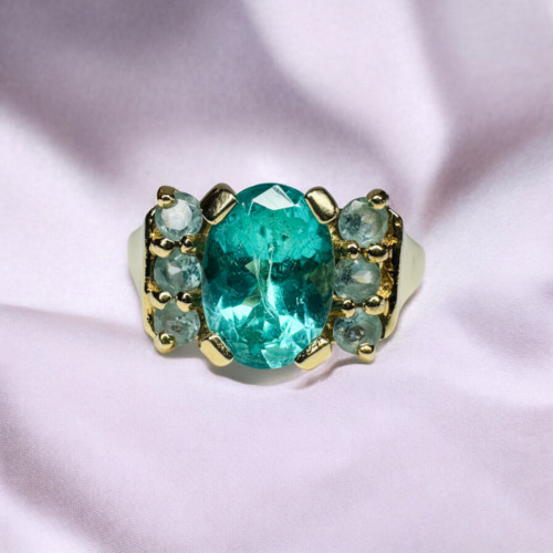 VINTAGE- 10K Gold- Natural Paraiba Apatite Ring -… - image 1