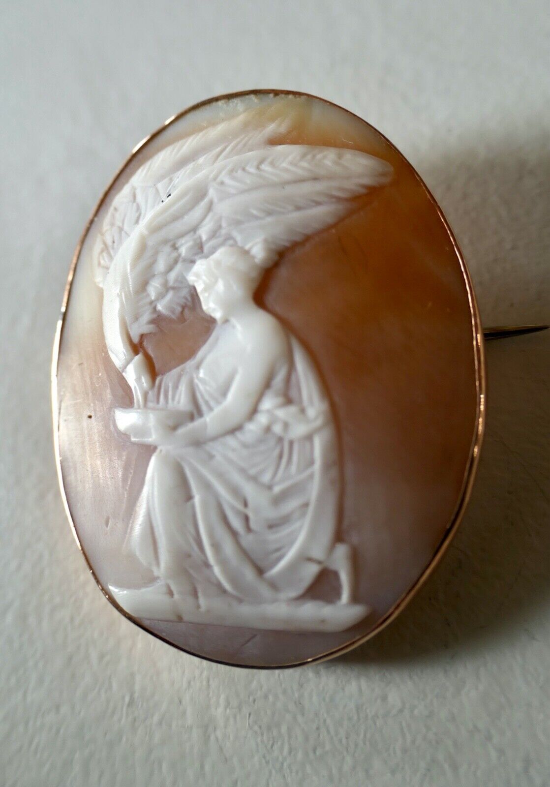 Antique Victorian carved shell Ebe eagle 9 Kt gol… - image 3