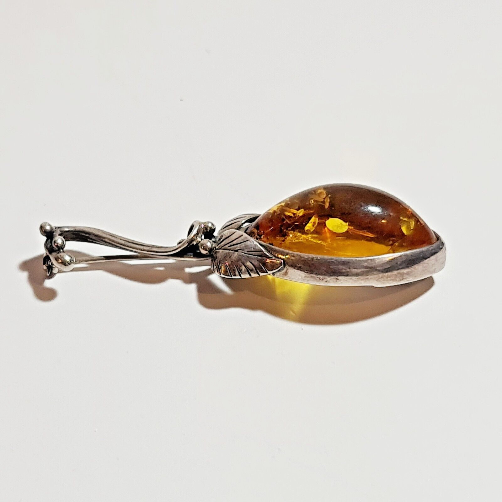 Vintage Sterling Silver Brooch with Baltic Amber … - image 6