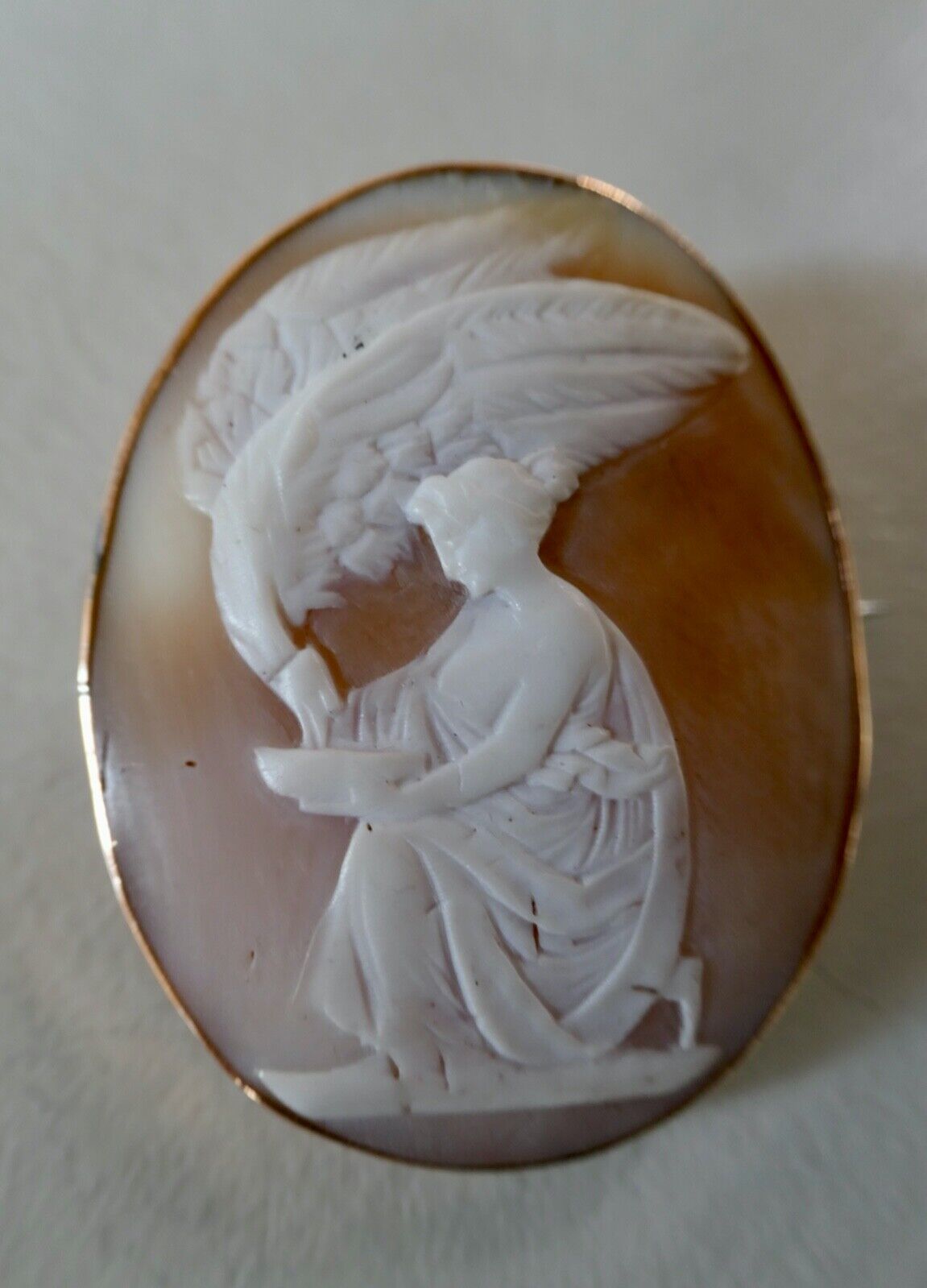 Antique Victorian carved shell Ebe eagle 9 Kt gol… - image 8