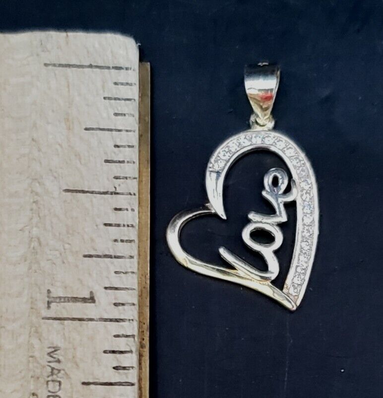 HEART LOVE pendant Sterling Silver 925 Diamond Ac… - image 7