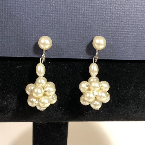 Champagne Faux Pearl Earrings Crystal Dangle Chan… - image 1