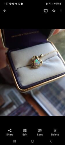 Childs Dainty 10K Yellow Gold Opal Heart Pendant &