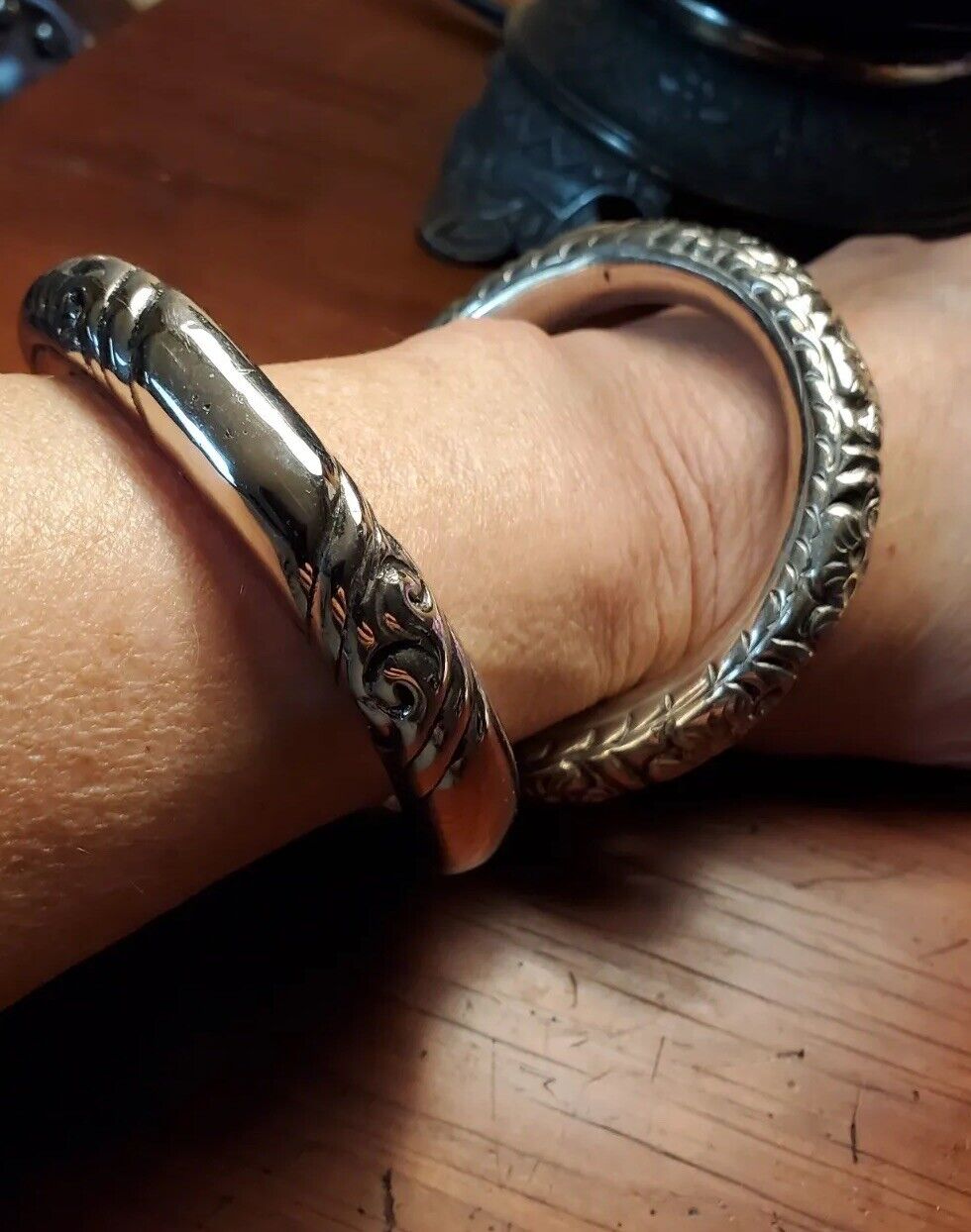 Pair Of Antique Tribal Silver Rattle Bracelets - image 8