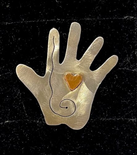 Heart In Hand Designed Brooch Pin 925 Sterling Si… - image 1