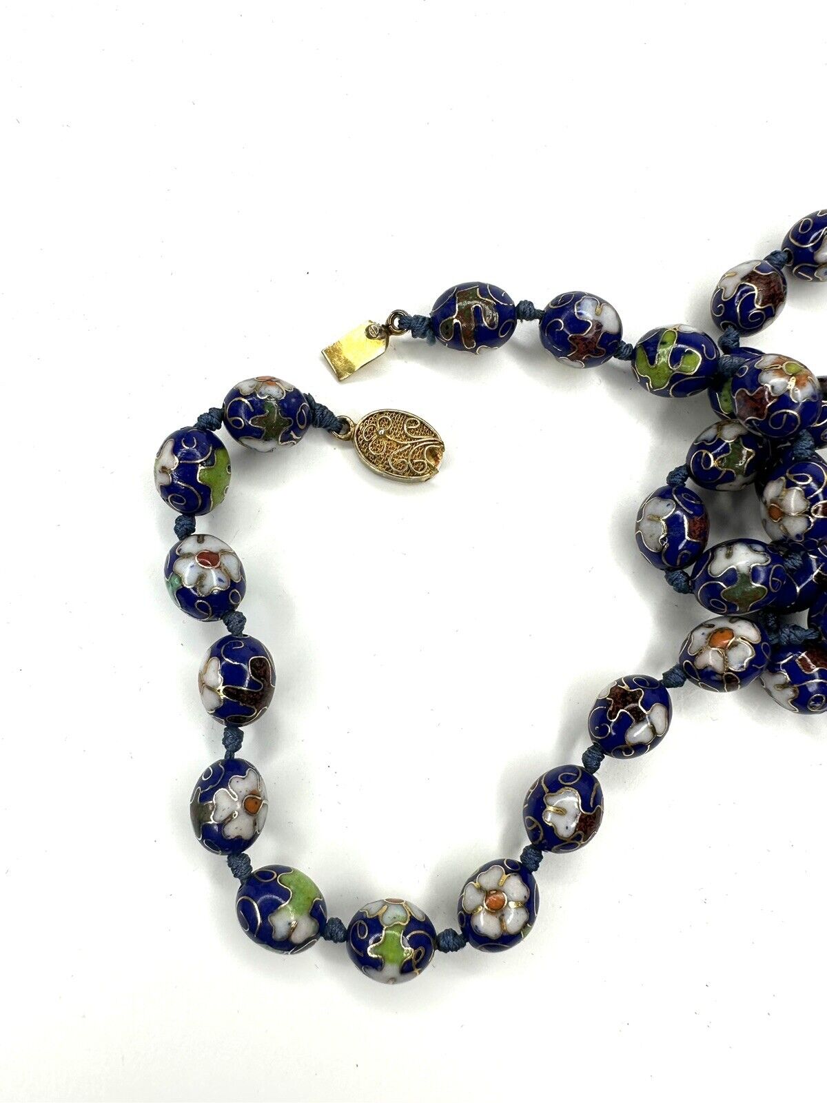 Vintage Chinese Export Blue Floral Cloisonne Bead… - image 4