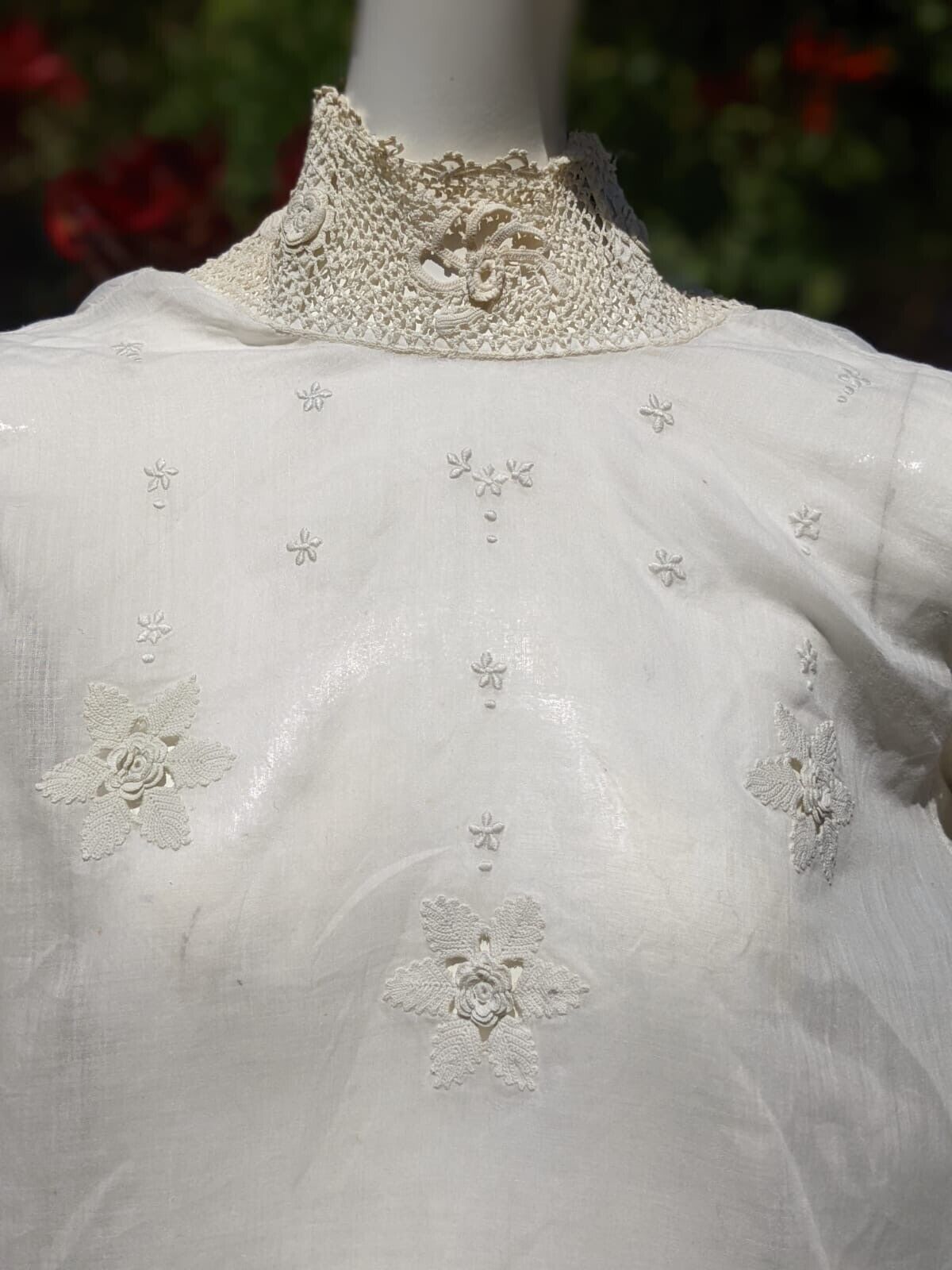 ANTIQUE EDWARDIAN EMBROIDERED COTTON BATISTE BLOU… - image 3