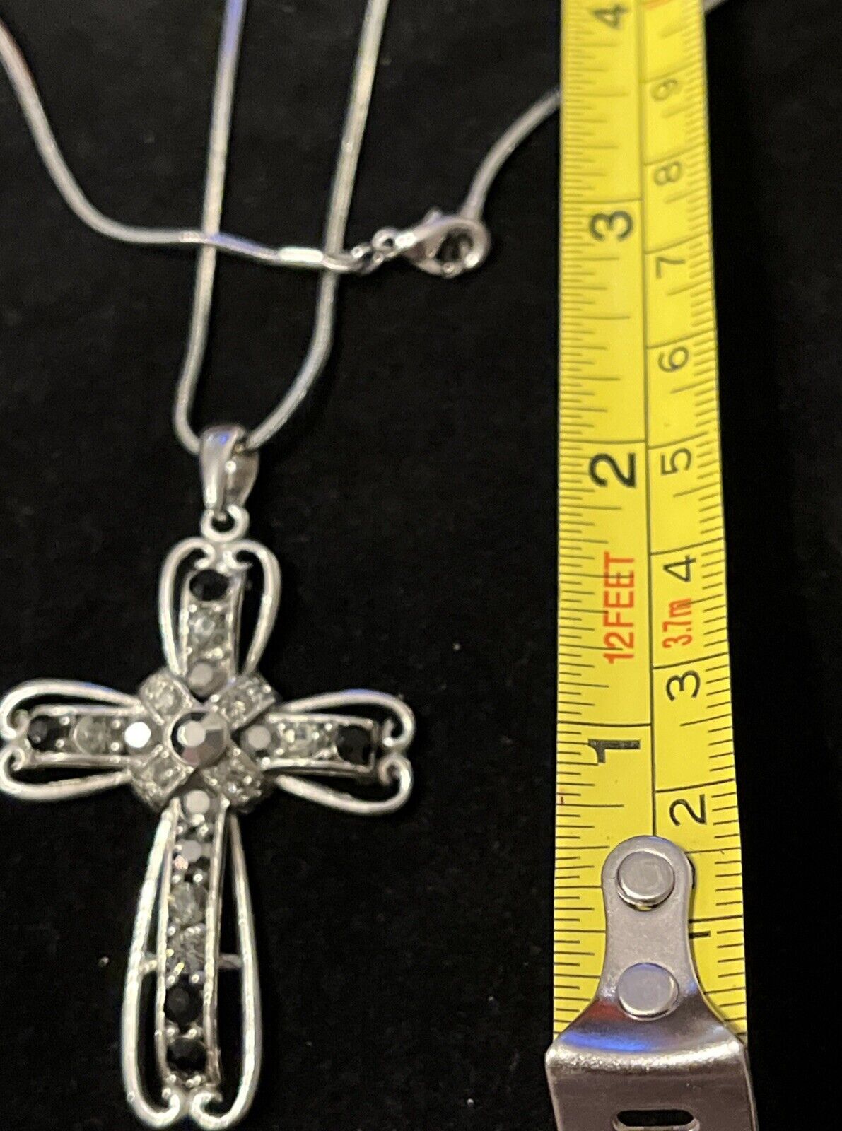 Silver Women Cross Pendent Necklace Black and Cle… - image 3