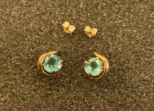 9ct yellow gold APATITE Round Stud Earrings plus … - image 1