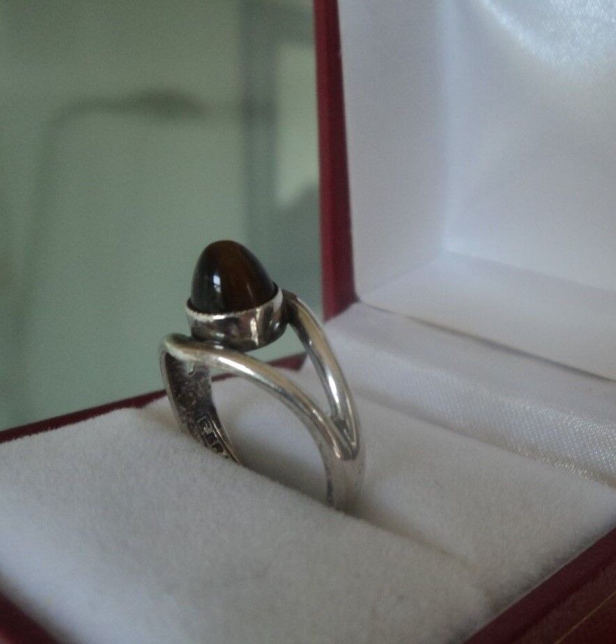 Finnish Modernist Silver Tigers Eye Ring - E. Gra… - image 3